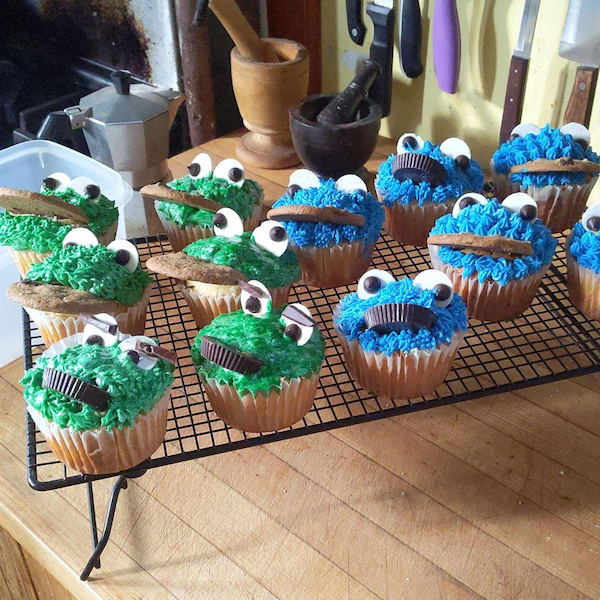 finished cupcakes on rack